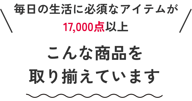 毎日の生活に必須なアイテムが17,000点以上 こんな商品を取り揃えています
